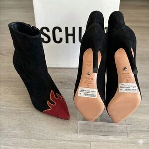 SCHUTZ Black and Red Flame Heeled Boots
